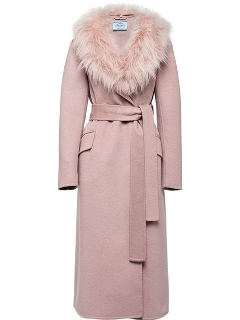 prada pink plaid coat with fur color karlie kloss|prada fur coat.